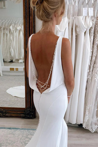 2023 Satin Trumpet Mermaid White Backless Wedding Dress Custom Made / Pink 2023 Satin Trumpet Mermaid White Backless Wedding Dress Custom Made / Pink