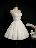 Tulle Appliques Short White Sweetheart Homecoming Dress