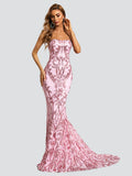 Pink Strapless Mermaid Sequin Prom Party Dress