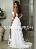 a-line tulle wedding dress with side slit