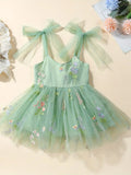 Floral Embroidery Toddler Girls Lace Up Princess Dress