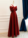 Red Unique Draping A Line Satin Prom Dress