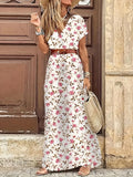 Black Summer Short Sleeve Floral Maxi Long Dress