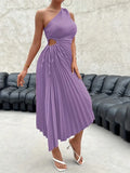 One Shoulder Pleated Cut Out Club Party Dress