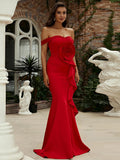 Red Flower Mermaid Trumpet Maxi Party Dress