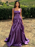 Purple Organza Straps Ruffles A Line Prom Dress