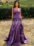 Purple Organza Straps Ruffles A Line Prom Dress