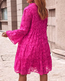 Flared Sleeves Vibrant Hot Pink Lace Dress