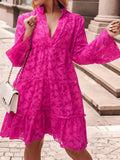 Flared Sleeves Vibrant Hot Pink Lace Dress