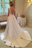 Bateau Neck Backless A-line Satin Sleeveless Wedding Dress