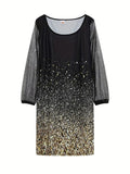 Casual Crew Neck Long Sleeve Sequin Sliver & Gold Dress