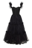 Black Simple A Line Ruffle Tulle Homecoming Dress