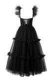 Black Simple A Line Ruffle Tulle Homecoming Dress