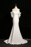 Spaghetti Strap Tulle Ruched White Flower Prom Dress