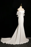 Spaghetti Strap Tulle Ruched White Flower Prom Dress