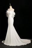 Spaghetti Strap Tulle Ruched White Flower Prom Dress