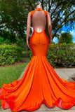 Beads Orange Trumpet Mermaid Backless Prom Dress