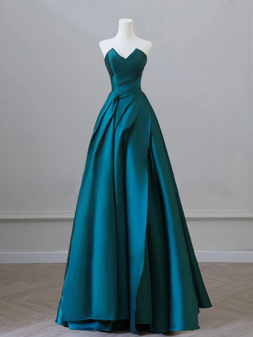 Sweep Train Sweetheart Teal Satin Prom Dress