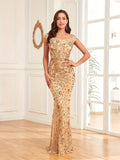 Off The Shoulder Gold Sparkle Trumpet Mermaid Prom Dress