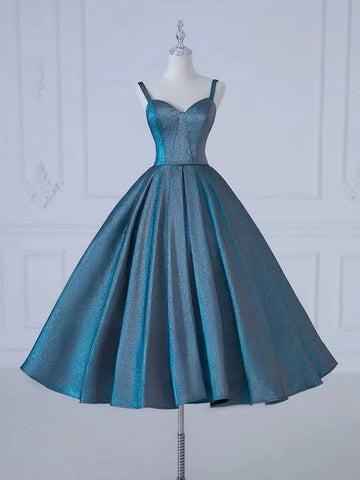 Shimmering Blue Spaghetti Strap Homecoming Dress