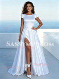 cap sleeve scoop neck bridal gown
