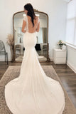 Lace Square Backless Trumpet Mermaid Wedding Dress