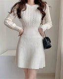 Cable Pattern Cream Knit Bodycon Dress