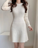 Cable Pattern Cream Knit Bodycon Dress