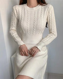 Cable Pattern Cream Knit Bodycon Dress