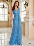 Azure Dream Flowing Skirt V-Neck Sequined Party Dress