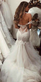 Tulle Off-the-shoulder Long Mermaid Wedding Dress