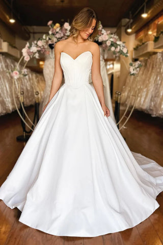 Sweetheart Full A-Line  Satin Wedding Dress