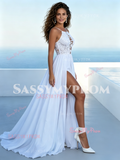 chiffon a-line bridal gown with slit