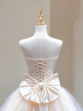 Strapless Tulle Short A-Line Champagne Party Dress