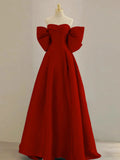 Dynamic Burgundy Satin A Line Prom Dress With Bow