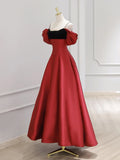 Eloquent Red Satin Black Accents Prom Dress