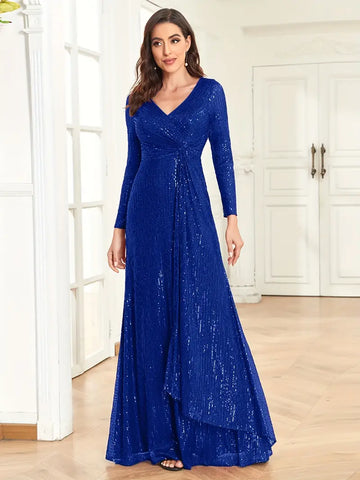 Sapphire Sparkle Wrap-Style Maxi Dress