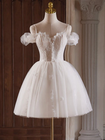 2024 A-Line Off Shoulder Tulle Lace White Homecoming Dress Sassymyprom 2024 A-Line Off Shoulder Tulle Lace White Homecoming Dress Sassymyprom