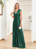 Radiant Green Sequined V-Neck Formal Dress