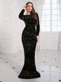Black Sequin Long Sleeve Trumpet Mermaid Party Dress