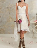 Lace High Low Short Beading Straps Wedding Dress