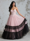 Sweetheart Lace Ruffles Pink A Line Prom Dress