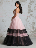 Sweetheart Lace Ruffles Pink A Line Prom Dress