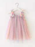 Toddler Girls Shirred Rainbow Princess Puffy Dress