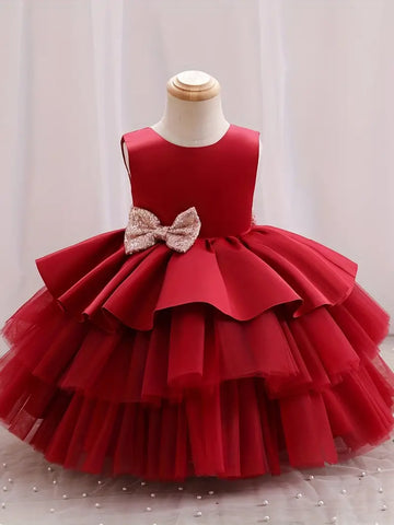 Red Backless Layered Gauze Princess Girl Dress
