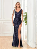 Sophisticated Sparkle Strappy Golden Sequin Evening Dress