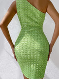 One Shoulder Green Club Bodycon Dress