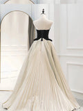 Black and Cream Pleated Ball Gown Prom Dress