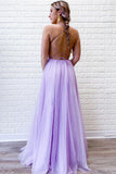 Appliques Beading Lilac Tulle Floor Length A Line Prom Dress