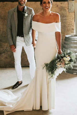 Spandex Off The Shoulder Trumpet Mermaid Wedding Dress